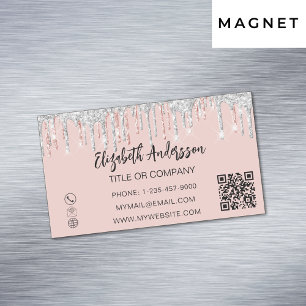 elegant QR-kod för Ro guld silver glitter Magnetiska Visitkort