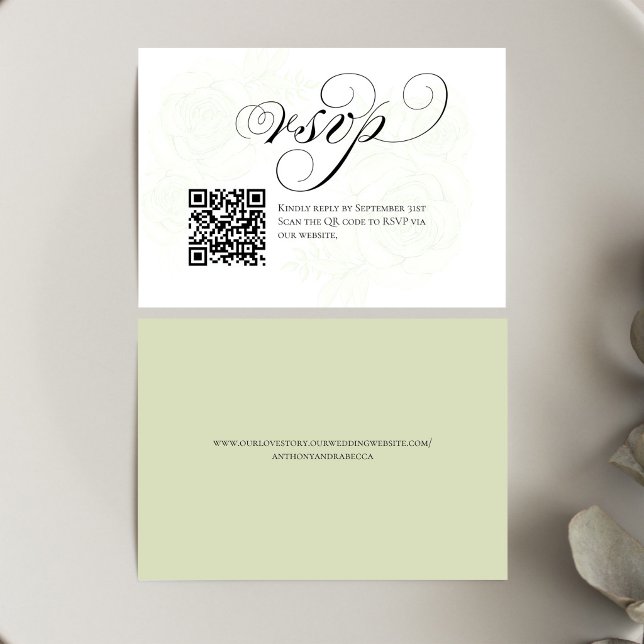 Elegant QR-kod för svar på bröllopsinbjudan (Elegant script RSVP card with QR code for quick and easy wedding responses)