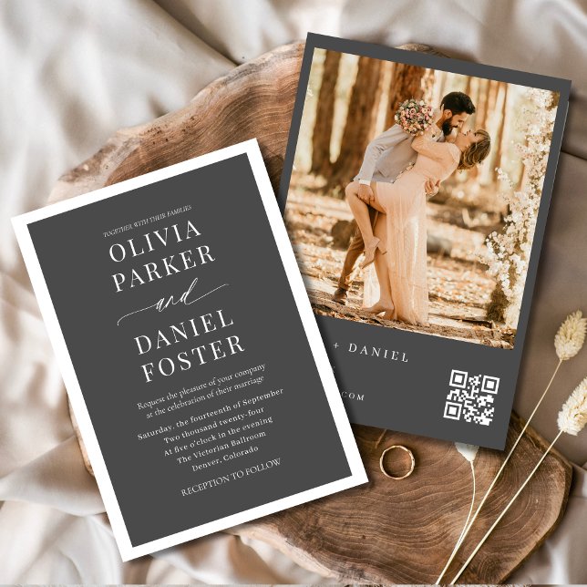 Elegant QR-kod Fotominimalistisk modern Bröllop Inbjudningar (Skapare uppladdad)
