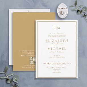 Elegant QR-kod Guld Classic Monogram Bröllop Inbjudningar