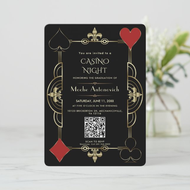 Elegant QR-kod Las Vegas Casino Night Studenten Inbjudningar (Stående Fram)