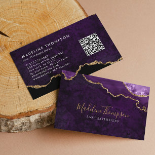 Elegant QR-kod Lila Marble Agate Geode Visitkort