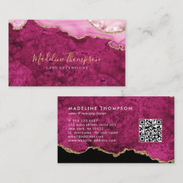 Elegant QR-kod Magenta Rosa Marmor Agat Geod Visitkort