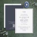 Elegant QR-kod, marinblått klassiskt monogram Bröl Inbjudningar<br><div class="desc">Din bröllop är en av de viktigaste dagarna i ditt liv, så du vill att allt ska vara perfekt. Det inkluderar era inbjudningar! Den här Eleganten QR Code Navy Blue Classic Script Monogram bröllopsinbjudan är precis vad du behöver för att ange tonen för din speciella dag. Den lyxiga utformningen av...</div>
