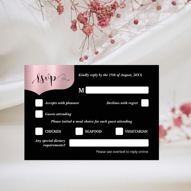 Elegant QR-kod Metallisk Roséguld Bröllops-RSVP-ko OSA Kort (Skapare uppladdad)