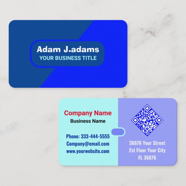 (Elegant QR-kod) Modern blå Professionell Visitkort (Fram/baksida)