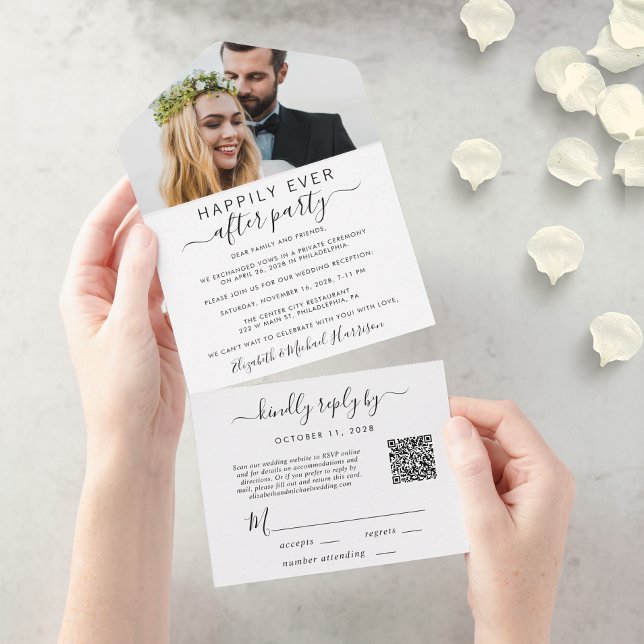 Elegant QR-kod - mottagande av fotobröllop (An chic Happily Ever After Party all-in-one invitation for your wedding celebration)