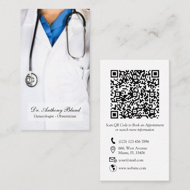 Elegant QR- kod OBGYN Obstetrician Gynecolog Bu Visitkort (Fram/baksida)
