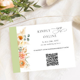Elegant QR-kod OSA Peach och Grönt Bröllop Tilläggskort