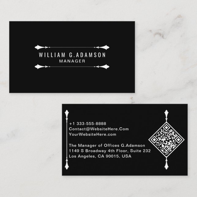 Elegant QR-kod | Professionell Modern Svart Visitkort (Fram/baksida)