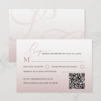 Elegant QR-kod Rosa Enkel RSVP Bröllop OSA Kort