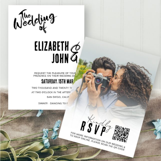 Elegant QR-kod RSVP Minimalistisk Foto Bröllop Inbjudningar (Skapare uppladdad)