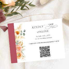 Elegant QR-kod RSVP Persika och Burgundy Bröllop Tilläggskort