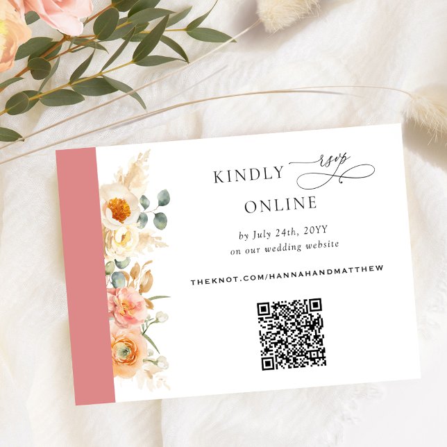 Elegant QR-kod RSVP Persika och Korall Bröllop Tilläggskort (Skapare uppladdad)
