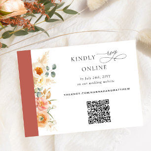 Elegant QR-kod RSVP Persika och Rostorange Bröllop Tilläggskort