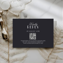 Elegant QR-kod Svart & Vit Bröllops RSV-kort