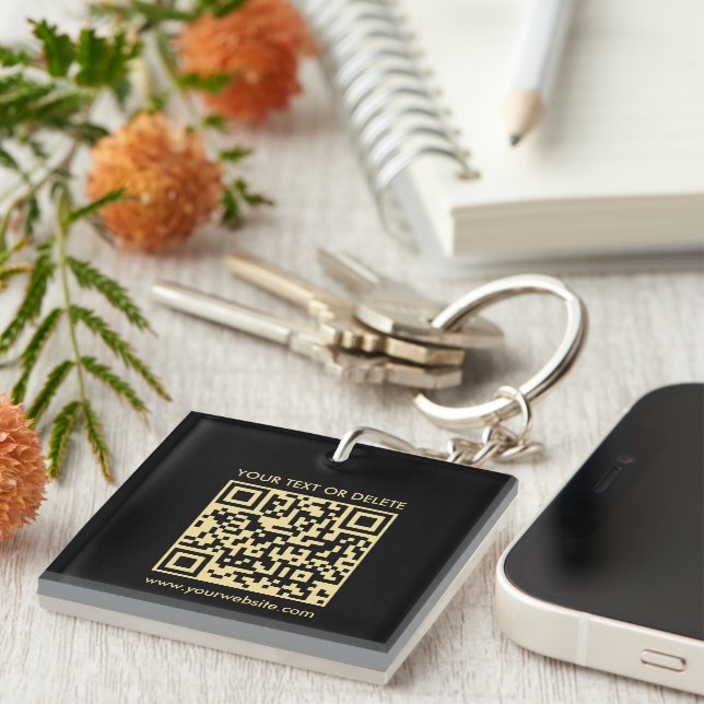 Elegant QR-kod Svartvitt och Guld Dubbla, fyrkant (Högra Framsidan)