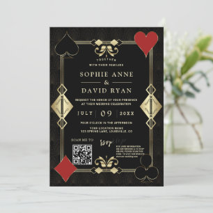 Elegant QR-kod Uppfyller 20:e Guld Art Deco Bröllo Inbjudningar