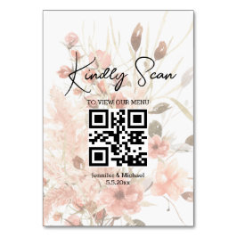 elegant qr-kod vigselmeny botanisk boho bordsnummer