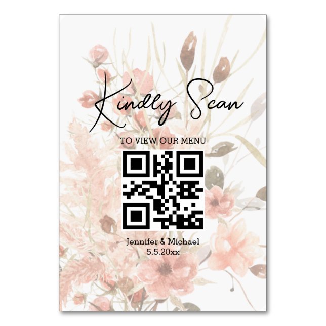 elegant qr-kod vigselmeny botanisk boho bordsnummer (Framsidan)