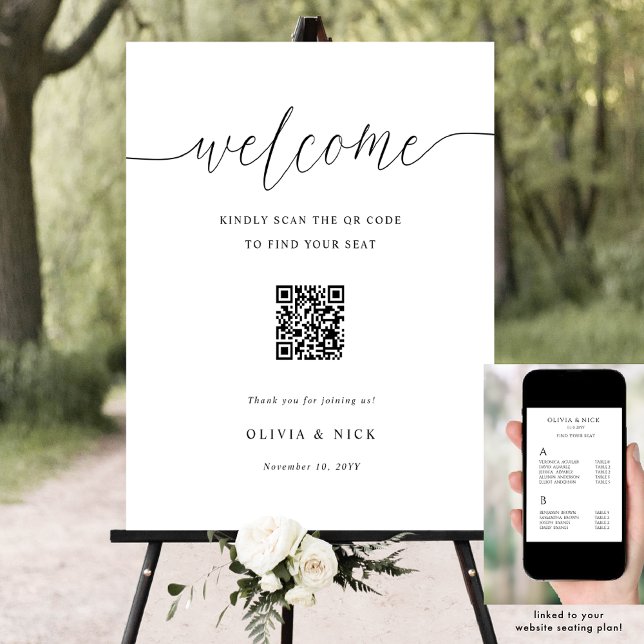 Elegant QR-kodens Bröllop välkomstplatsdiagram Poster (Skapare uppladdad)