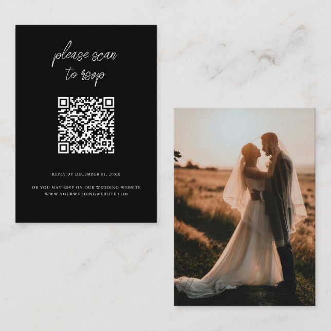 Elegant QR-kodens fotosvarta Bröllop OSA Tilläggskort (Fram/baksida)