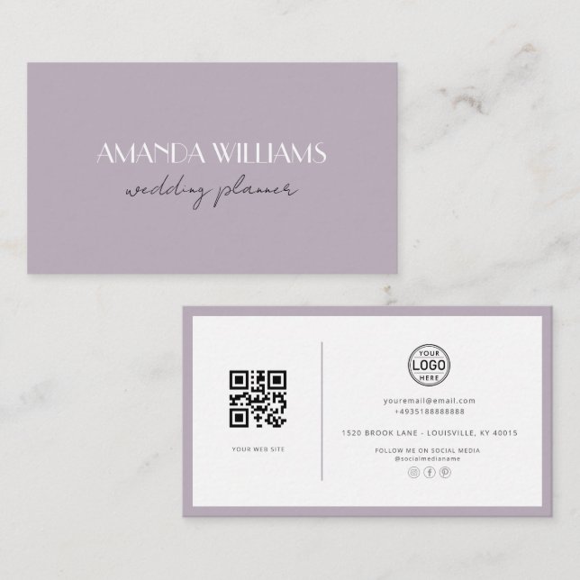 Elegant QR-kodkort Social Lavender-Affärskort Visitkort (Fram/baksida)