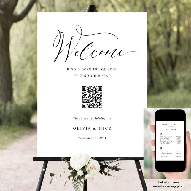 Elegant QR-kodplatsplan Bröllop Välkomstskylt Poster (Skapare uppladdad)