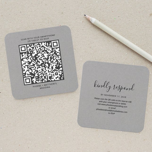 Elegant QR-OSA Bröllop webbplats Fyrkantigt Visitkort (Elegant QR Code RSVP Wedding Website Enclosure Card)