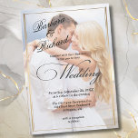 Elegant QR OSA Foto Modern Bröllop Inbjudningar<br><div class="desc">Elegant QR Code OSA Photo Modern Wedding Investigation med underbar kalligrafi - Ett underbart modernt faux-omslag till ett foto av det par som snart ska stuvas, inklusive ett enkelt guld ram. Den här designen innehåller ytterligare information på baksidan, inklusive OSA med både en webbplats och QR-kod som kan skannas. Alla...</div>
