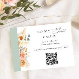 Elegant QR OSA Peach and Sage Grönt Bröllop Tilläggskort
