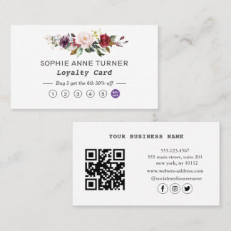 Elegant QR-Professionell för Burgundy Rosa Blommig Lojalitetskort