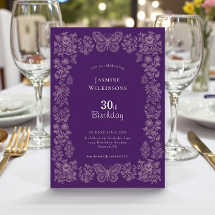 Elegant qr Torsk Blommigt Butterfly 30 Birthday In Inbjudningar