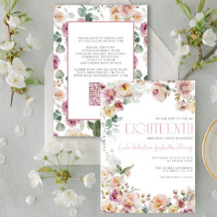 Elegant QR Vintage  Rosa Blommigt artonde Inbjudningar