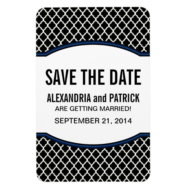 Elegant Quatrefoil Spara datum magneter, Blue Magnet (Vertikal)