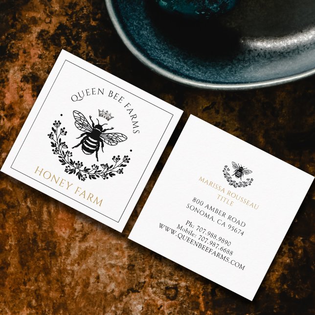 Elegant Queen Bee Black White Guld Business Fyrkantigt Visitkort (Skapare uppladdad)