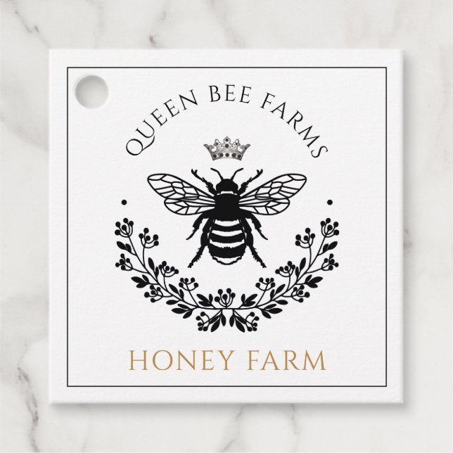 Elegant Queen Bee Black White Guld Business Gåvor Etiketter (Framsida)
