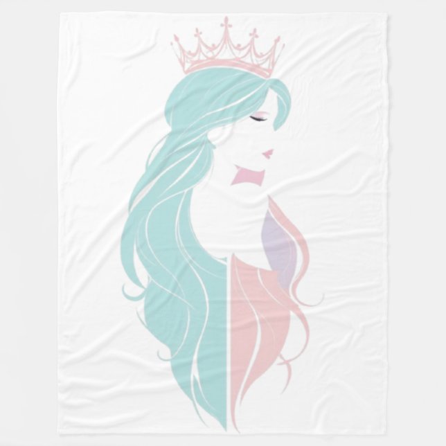 "Elegant Queen with Krona" Pastelldesign Fleecefilt (Framsidan)