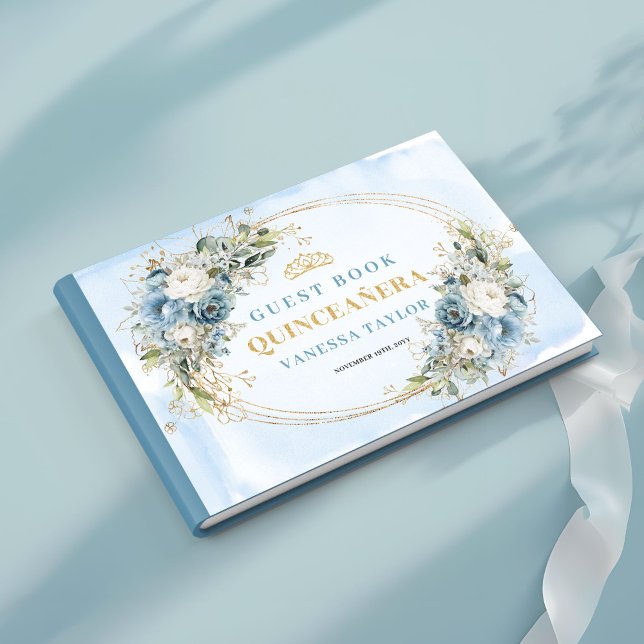 Elegant Quince-gästbok Boho Blå Guld Botanisk Gästböcker (Elegant Quince Guest Book Boho Blue Gold Botanical)