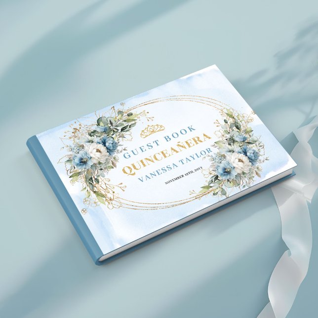Elegant Quince-gästbok Boho Blå Guld Botanisk Gästböcker (Elegant Quince Guest Book Boho Blue Gold Botanical)