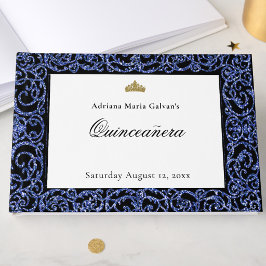 Elegant Quinceanera Blå Scrollwork Gästbok
