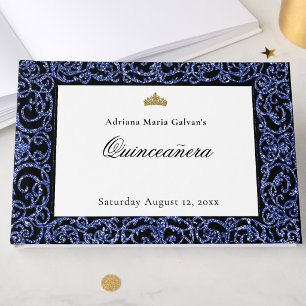 Elegant Quinceanera Blå Scrollwork Gästbok