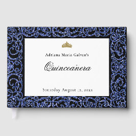 Elegant Quinceanera Blå Scrollwork Gästbok