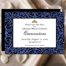 Elegant Quinceanera Blå Scrollwork Spara Datum