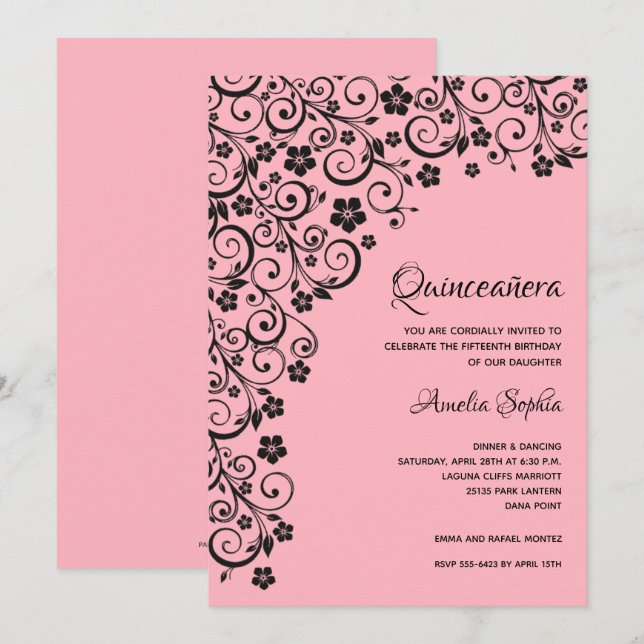 Elegant Quinceañera Black and Rosa Investigations (Fram/baksida)