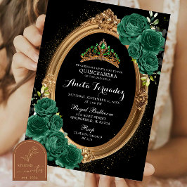 Elegant Quinceanera Black Emerald Grönt Call Inbjudningar