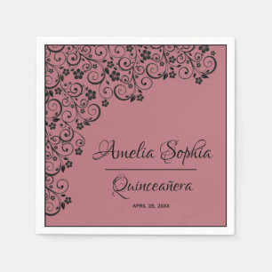 Elegant Quinceañera Black Swirls på Ro Guld Rosa Pappersservett