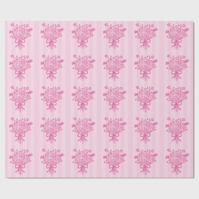 Elegant Quinceañera Blommig Bukett | Rosa & Vit  Presentpapper (Platt)