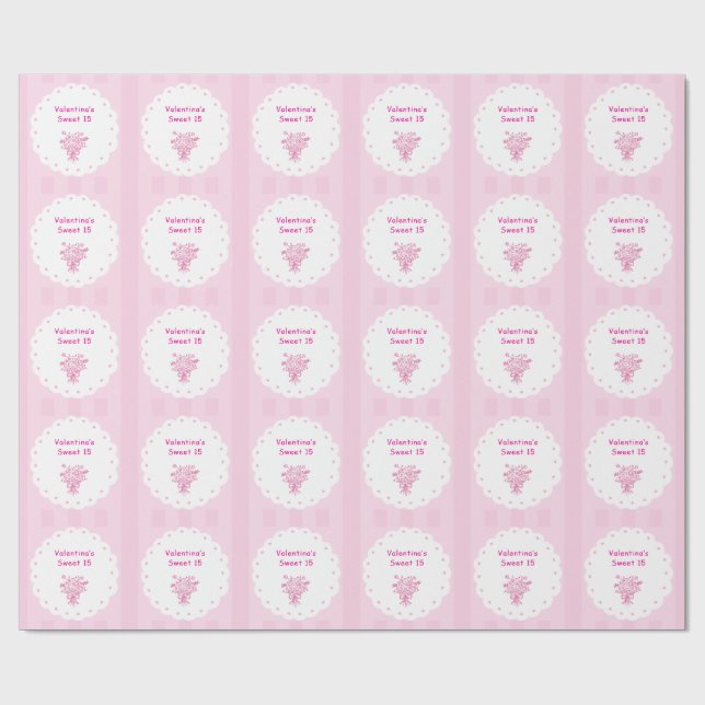 Elegant Quinceañera Blommig Bukett | Rosa & Vit  Presentpapper (Platt)