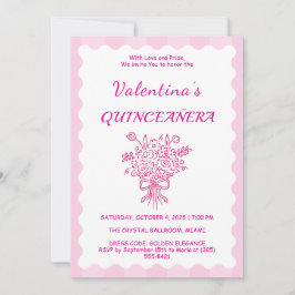 Elegant Quinceañera Blommigt Bouquet | Rosa och vi Inbjudningar